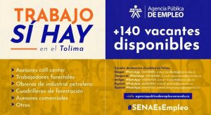 Lee más sobre el artículo Más de 140 vacantes disponibles en Tolima a través de la Agencia Pública de Empleo