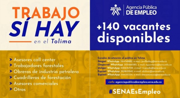 Lee más sobre el artículo Más de 140 vacantes disponibles en Tolima a través de la Agencia Pública de Empleo